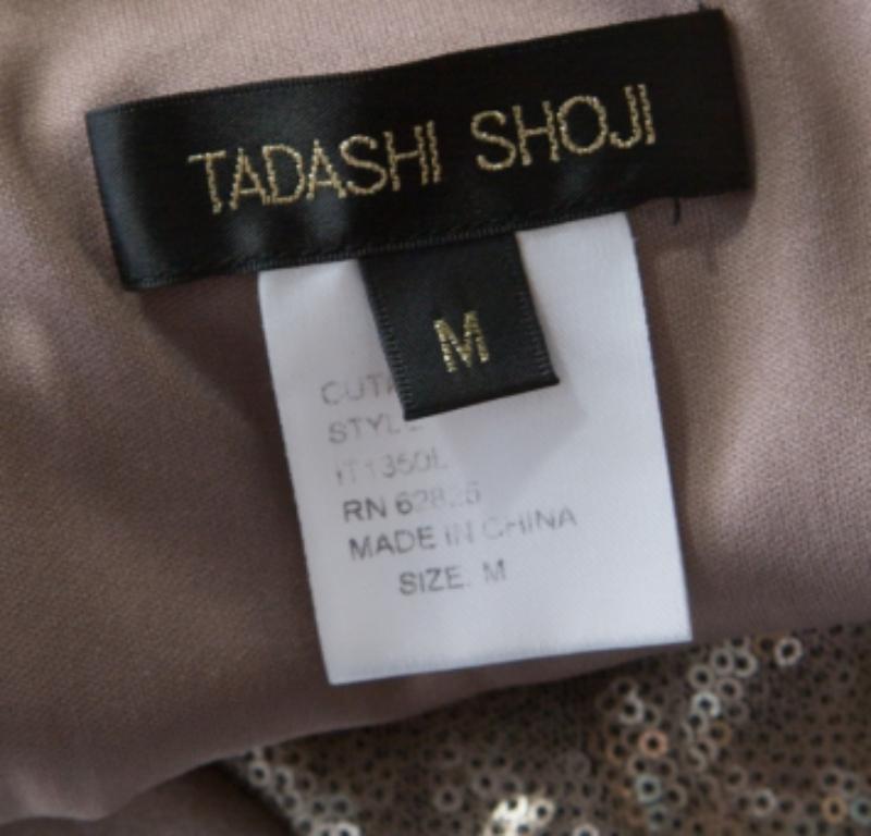 Tadashi Shoji Top de punto elástico con incrustaciones de lentejuelas y mangas drapeadas M Gris en venta