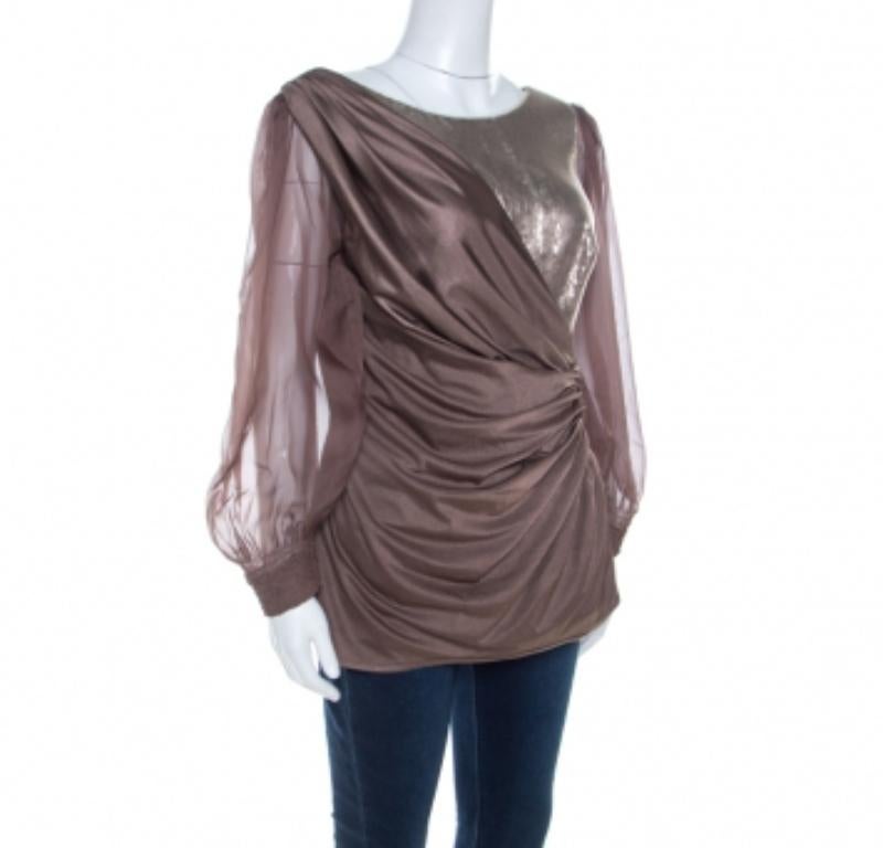 De las mujeres Tadashi Shoji Top de punto elástico con incrustaciones de lentejuelas y mangas drapeadas M en venta