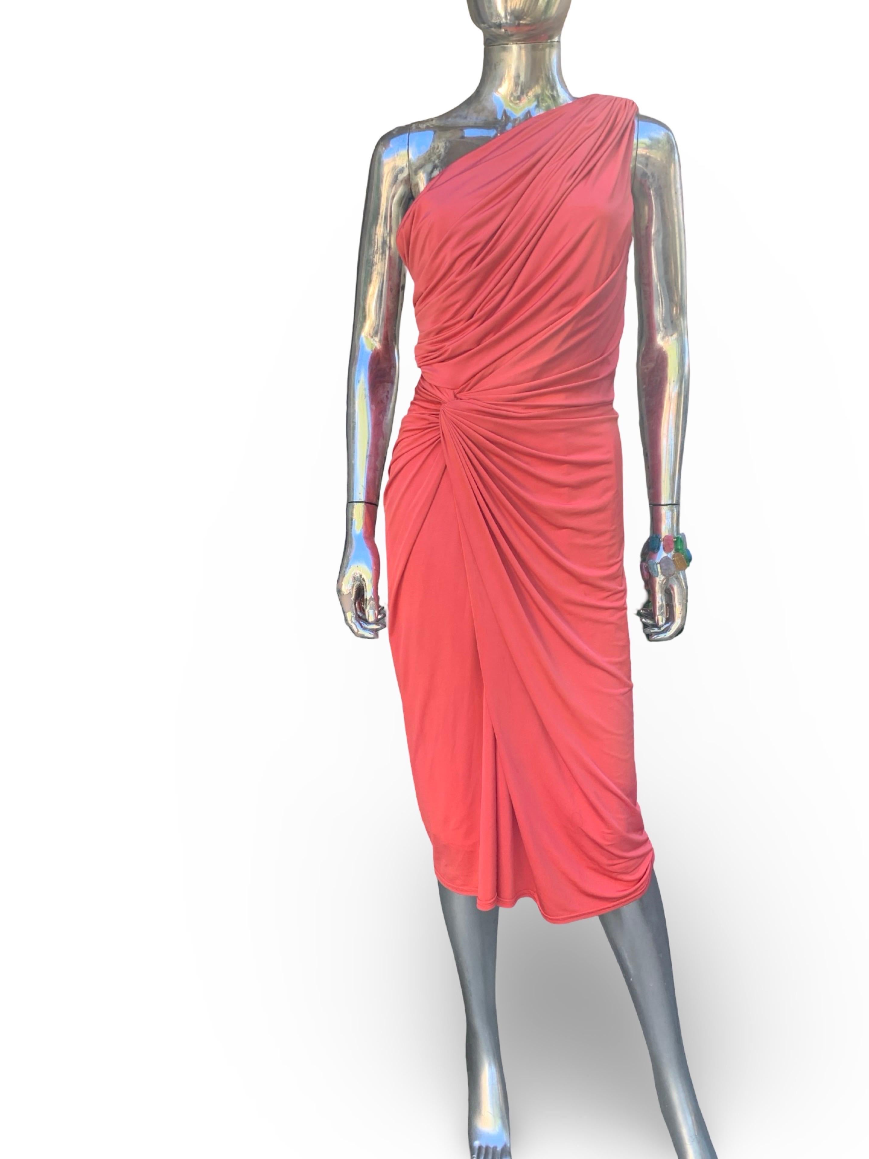 Orange Tadashi Shoji Collectiion Robe drapée asymétrique en corail Taille M en vente