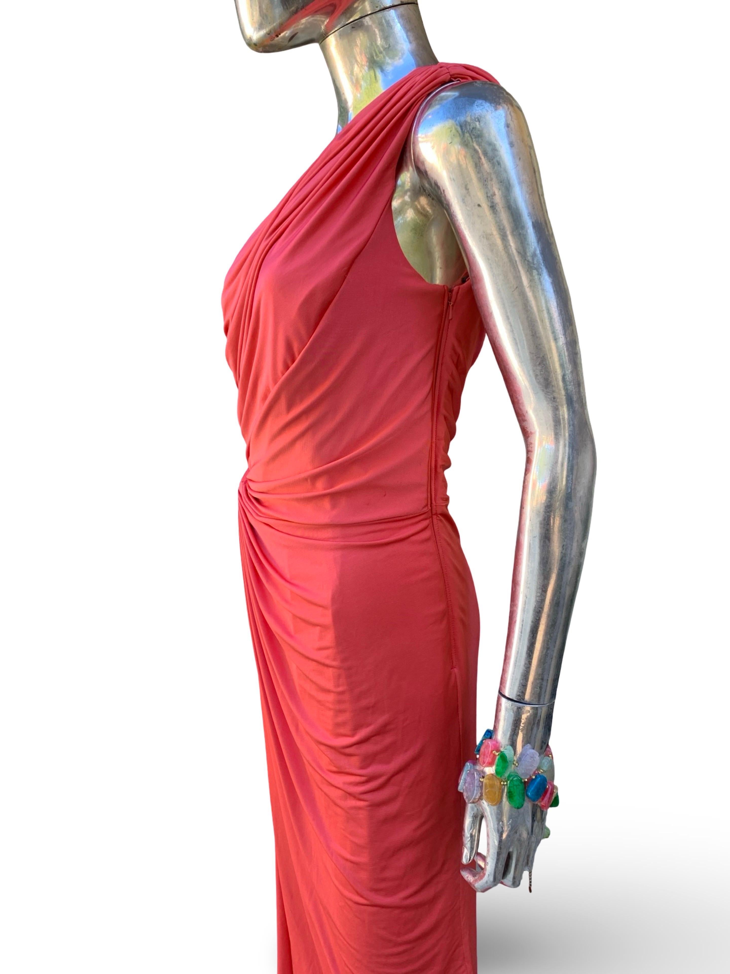 Tadashi Shoji Collectiion Robe drapée asymétrique en corail Taille M en vente 1