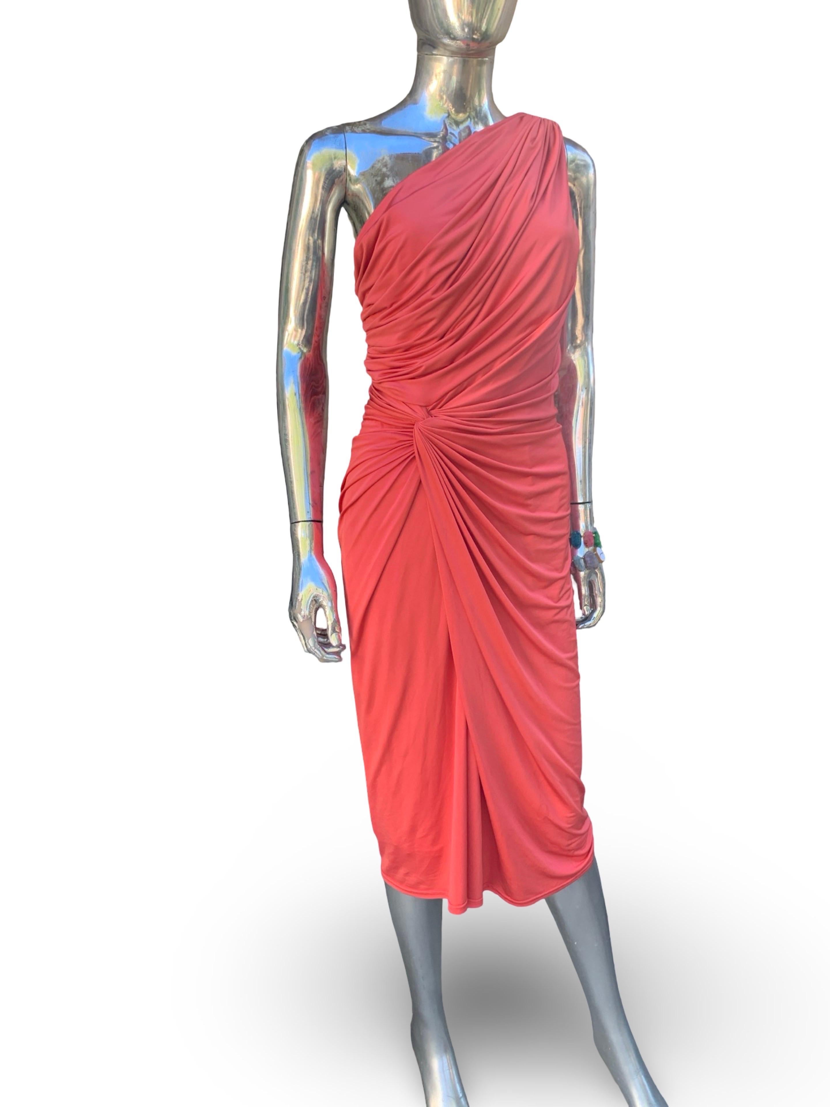 Tadashi Shoji Collectiion Robe drapée asymétrique en corail Taille M en vente 2