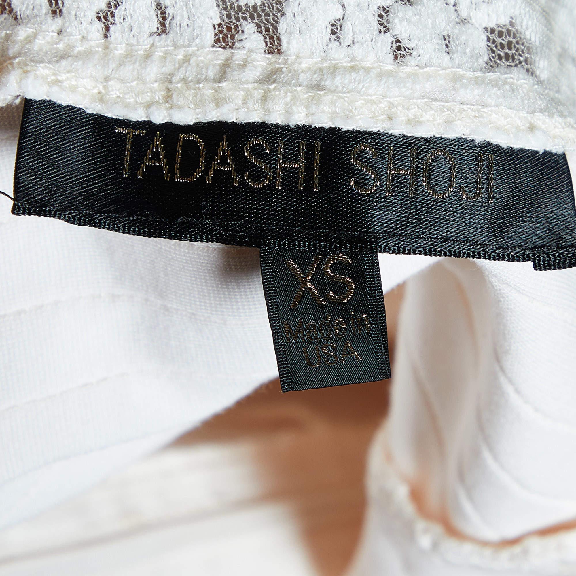 Women's Tadashi Shoji Cream Lace & Pintuck Jersey Fitted Gown XS