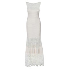 Tadashi Shoji Cream Lace & Pintuck Jersey Fitted Gown XS