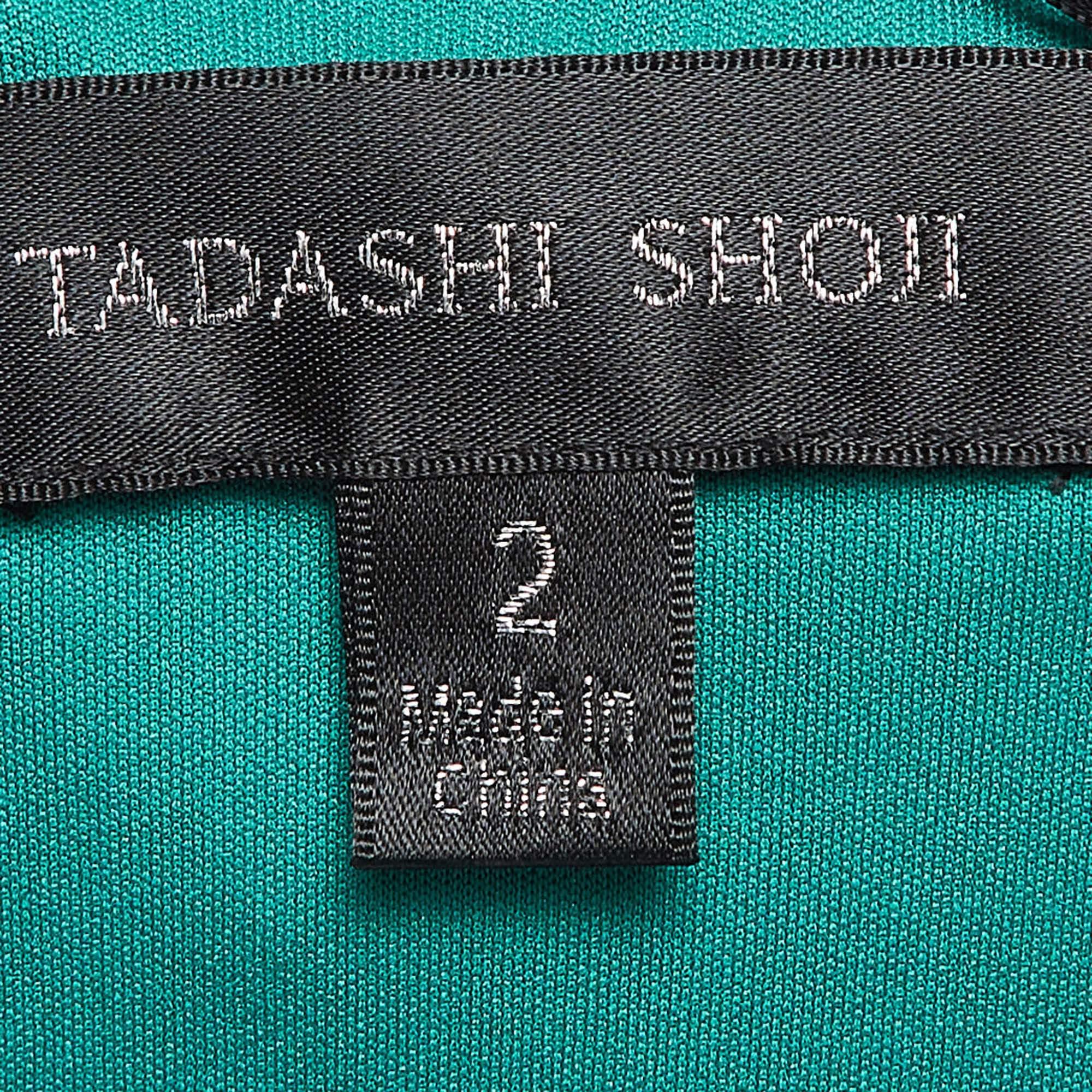 Women's Tadashi Shoji Emerald Green Percy Sequin Crepe Drape Gown S