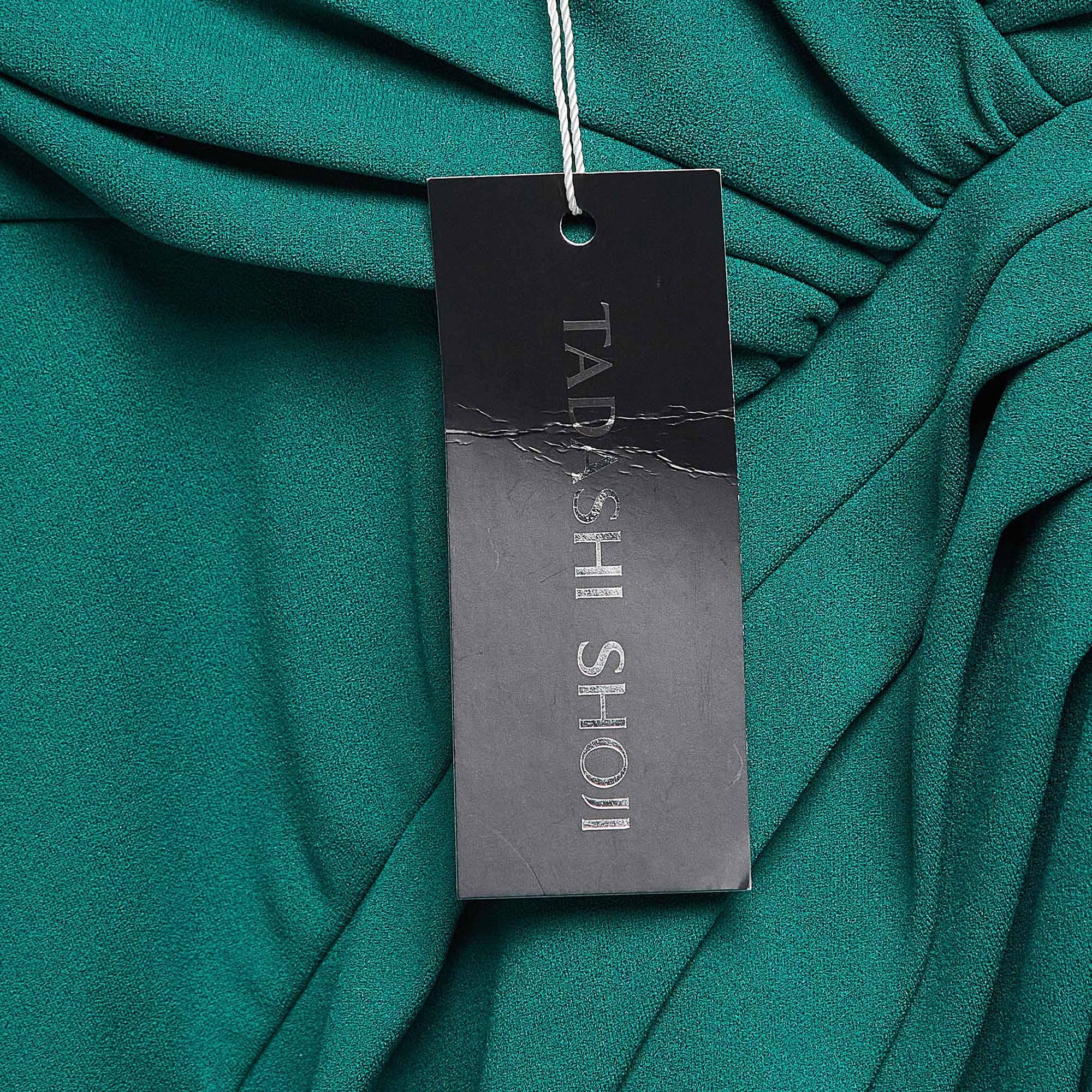 Tadashi Shoji Emerald Green Percy Sequin Crepe Drape Gown S 1