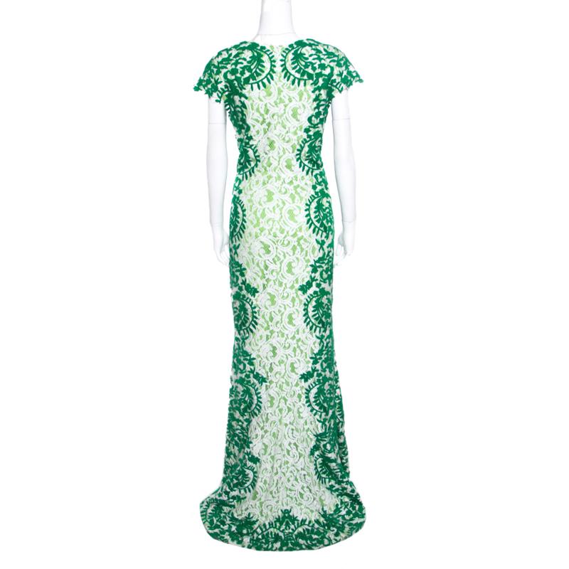 tadashi shoji green lace dress