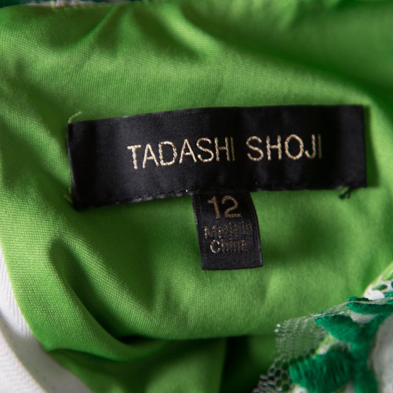 Tadashi Shoji Green and White Lace Cap Sleeve Mermaid Gown L Damen
