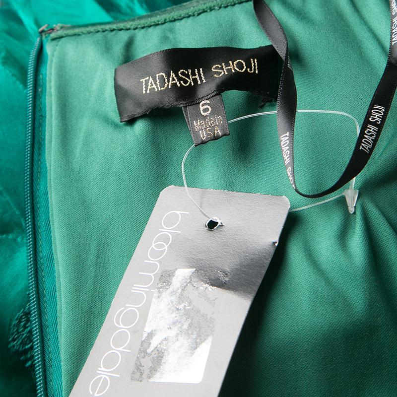 Tadashi Shoji Green Tulle Embroidered Faux Feather Strapless Gown M Damen