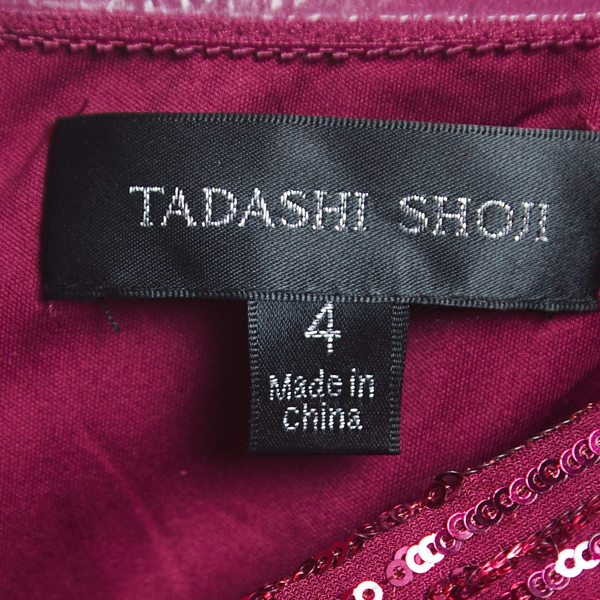 Tadashi Shoji Magenta Pink Velvet and Sequin Rhea Gown S In Excellent Condition For Sale In Dubai, Al Qouz 2