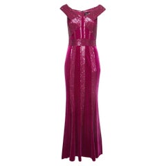 Used Tadashi Shoji Magenta Pink Velvet and Sequin Rhea Gown S