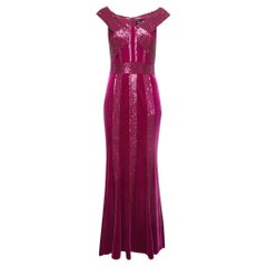Tadashi Shoji Abito Rhea in velluto rosa magenta e paillettes S