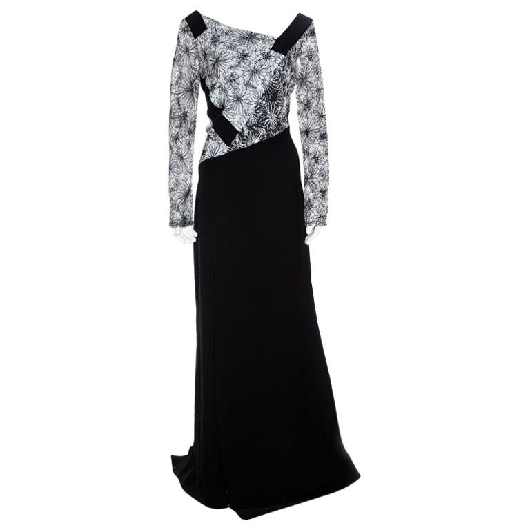 Tadashi Shoji Monochrome Floral Embroidered Marissa Gown L
