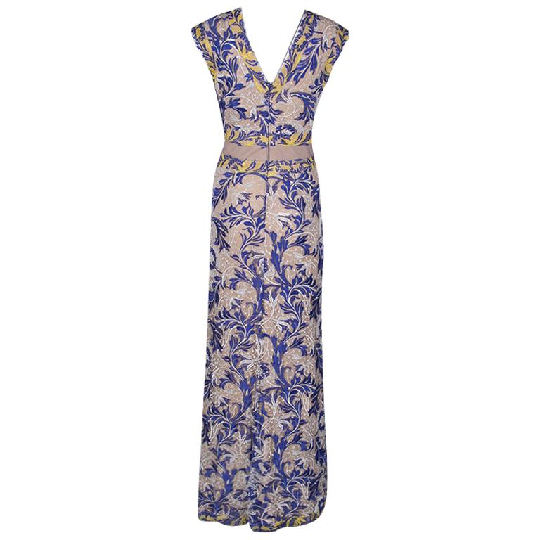 Tadashi Shoji Multicolor Floral Embroidered Tulle Amalie Gown M