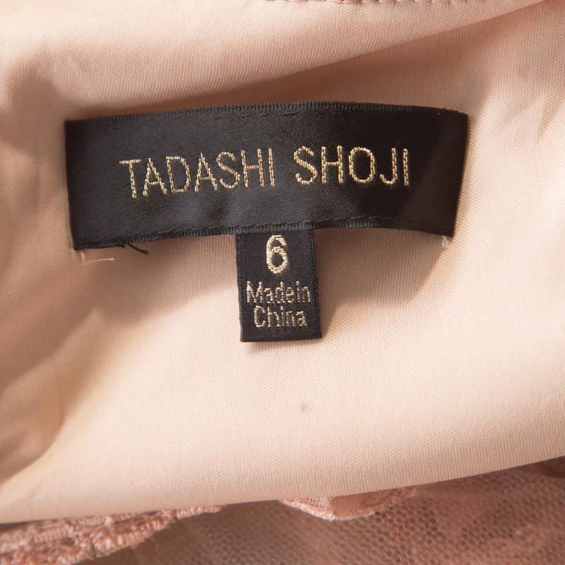 Women's Tadashi Shoji Peach Floral Lace Overlay Sleeveless Layered Tulle Dress M For Sale