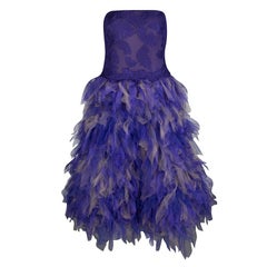 Tadashi Shoji Purple and Begie Tulle Embroidered Faux Feather Strapless Dress M