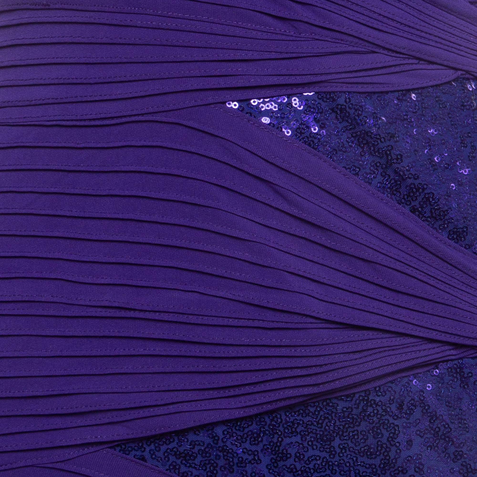 Women's Tadashi Shoji Purple Embellished Knit One Shoulder Gown XS