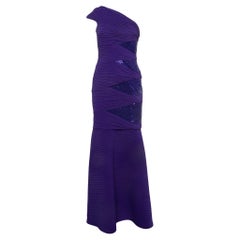Tadashi Shoji Purple Embellished Knit One Shoulder Gown XS