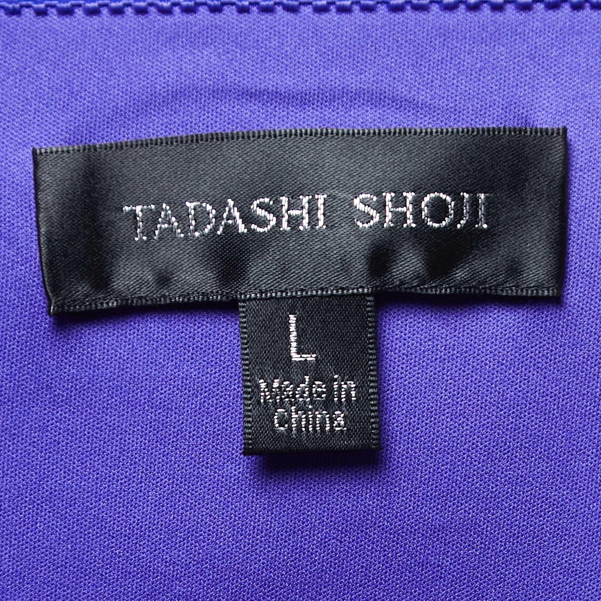 Tadashi Shoji Purple Pin-Tucked Jersey Jovian Strapless Sequins Gown L 1