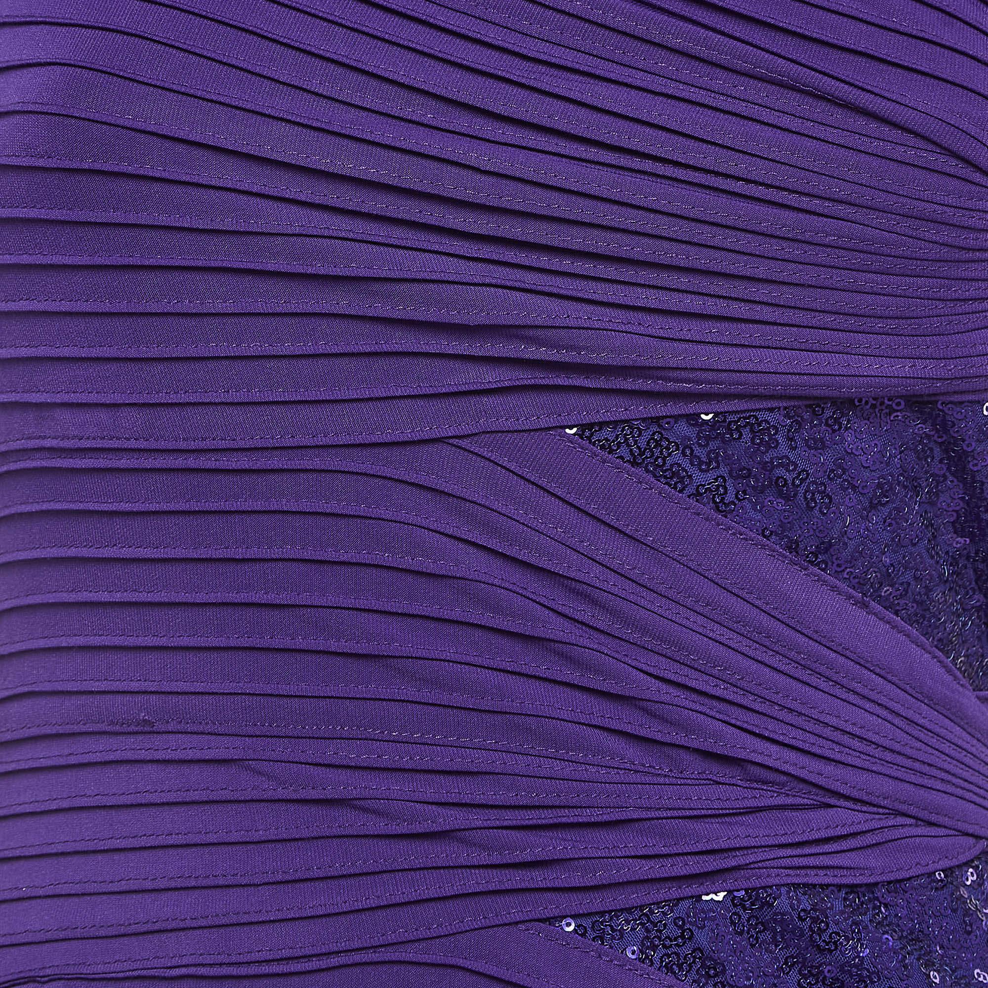 Tadashi Shoji Vestido de un hombro con detalle de lentejuelas y jersey pintuck morado XL Púrpura en venta