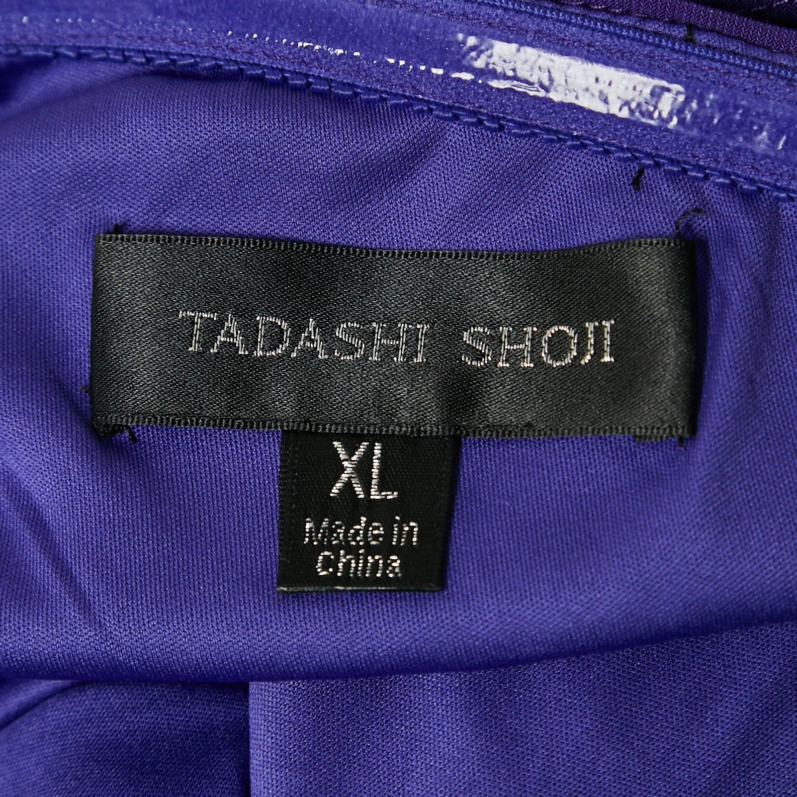 Tadashi Shoji Vestido de un hombro con detalle de lentejuelas y jersey pintuck morado XL en Nuevo estado para la venta en Dubai, Al Qouz 2