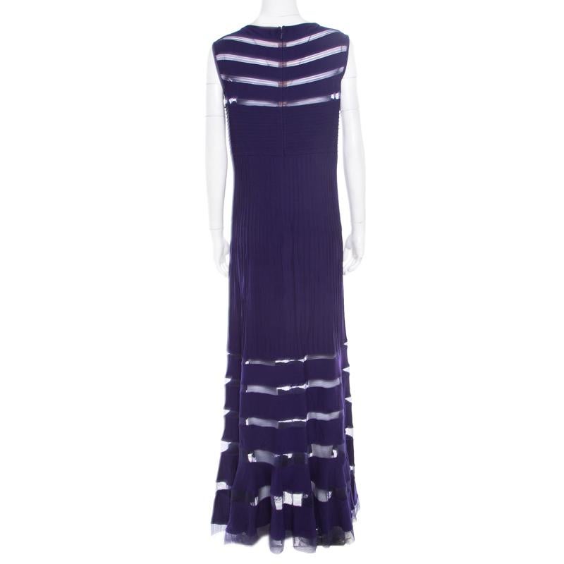 Tadashi Shoji Purple Sheer Panel Insert Sleeveless Gown L In Good Condition In Dubai, Al Qouz 2