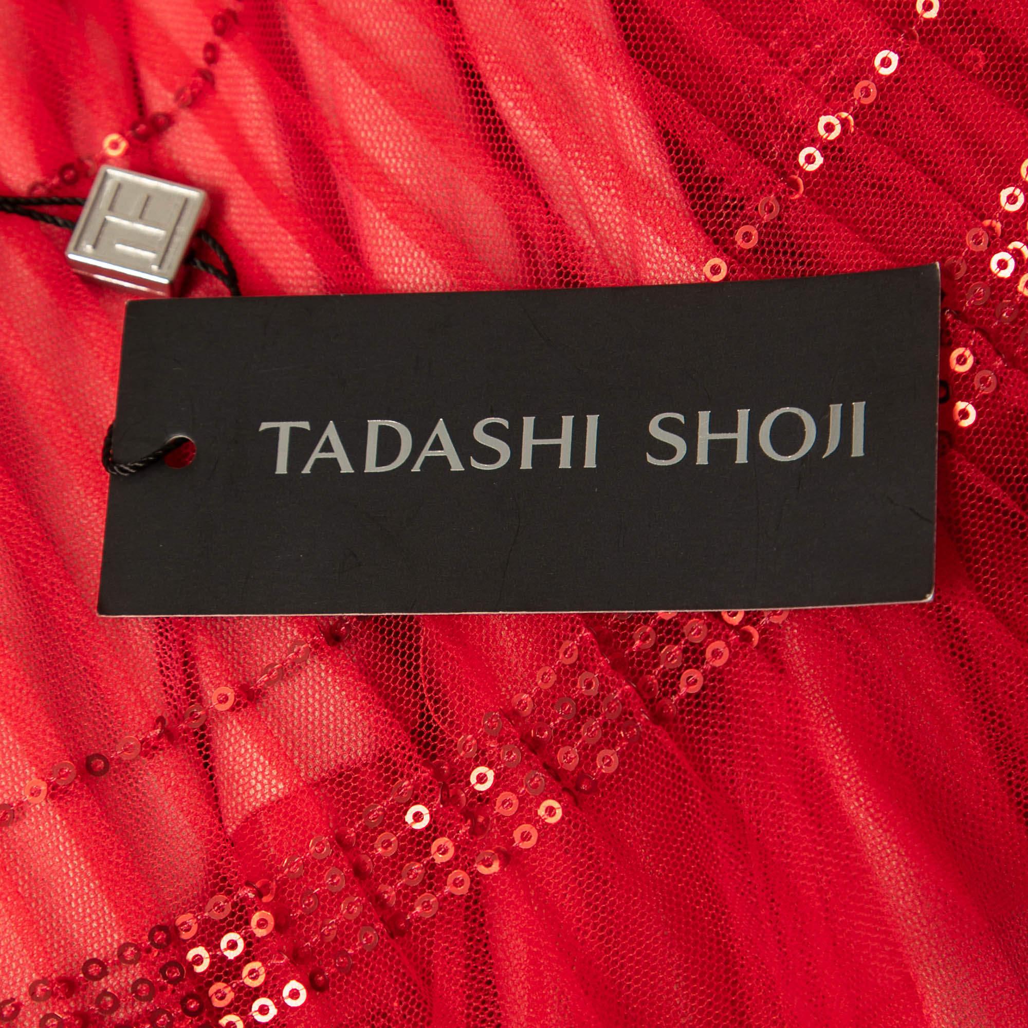 Women's Tadashi Shoji Red Pleated Tulle Halterneck Gown M