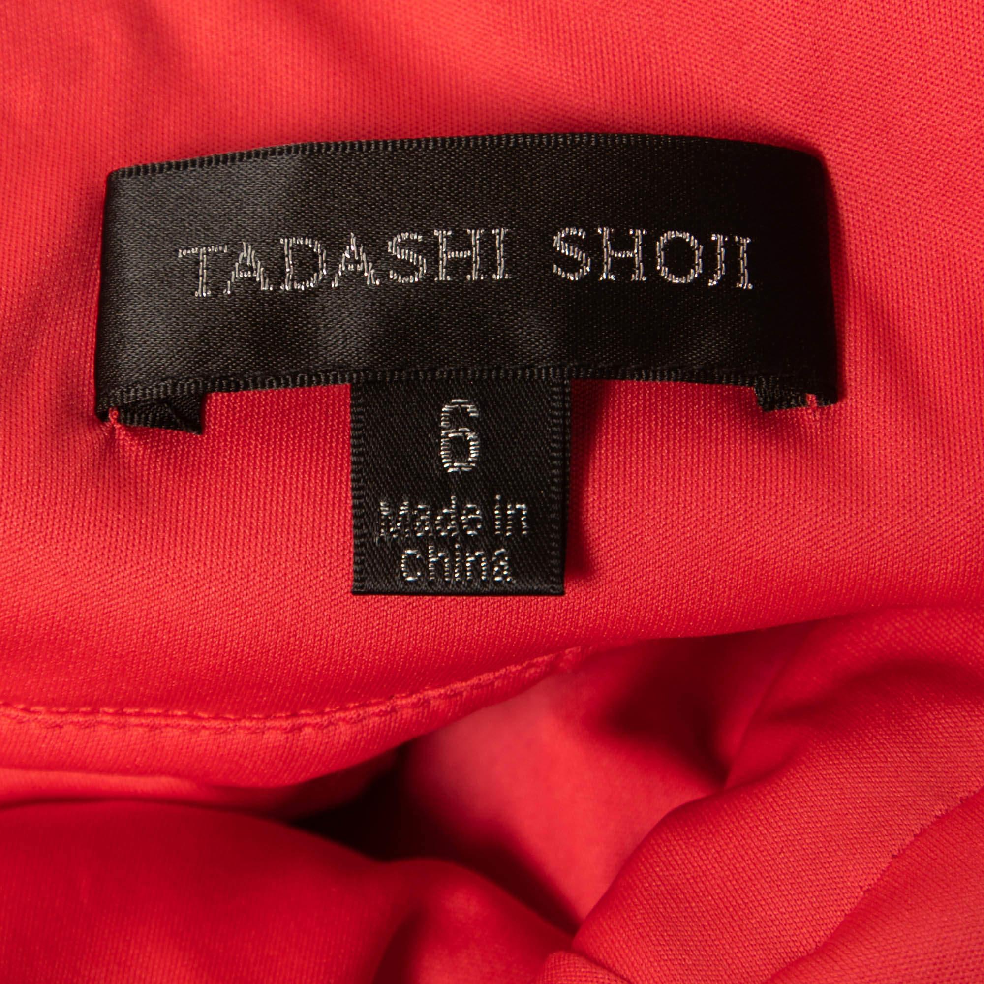 Tadashi Shoji Red Pleated Tulle Halterneck Gown M 1