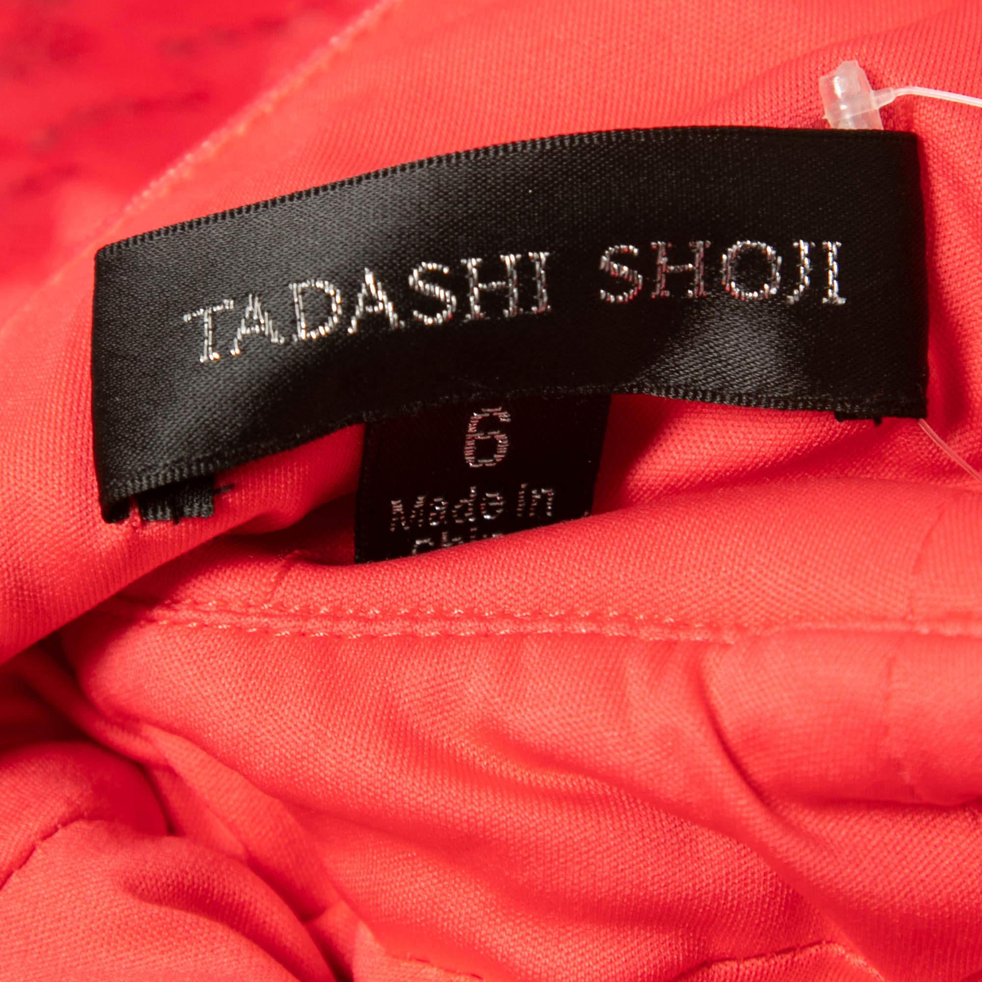Tadashi Shoji Red Pleated Tulle Halterneck Gown M 2