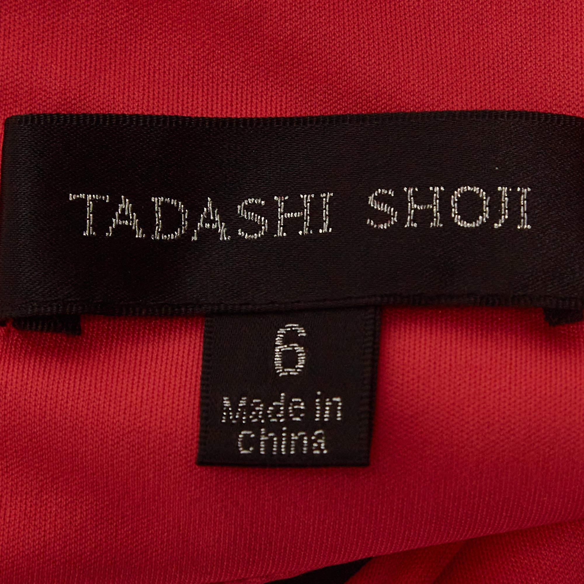 Tadashi Shoji Red Sequin Tulle Halter Neck Tiered Gown M For Sale 1