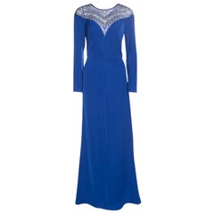 Tadashi Shoji Royal Blue Crepe Embellished Yoke Detail Evening Gown M Tadashi Shoji Royal Blue Crepe Embellished Yoke Detail Evening Gown M