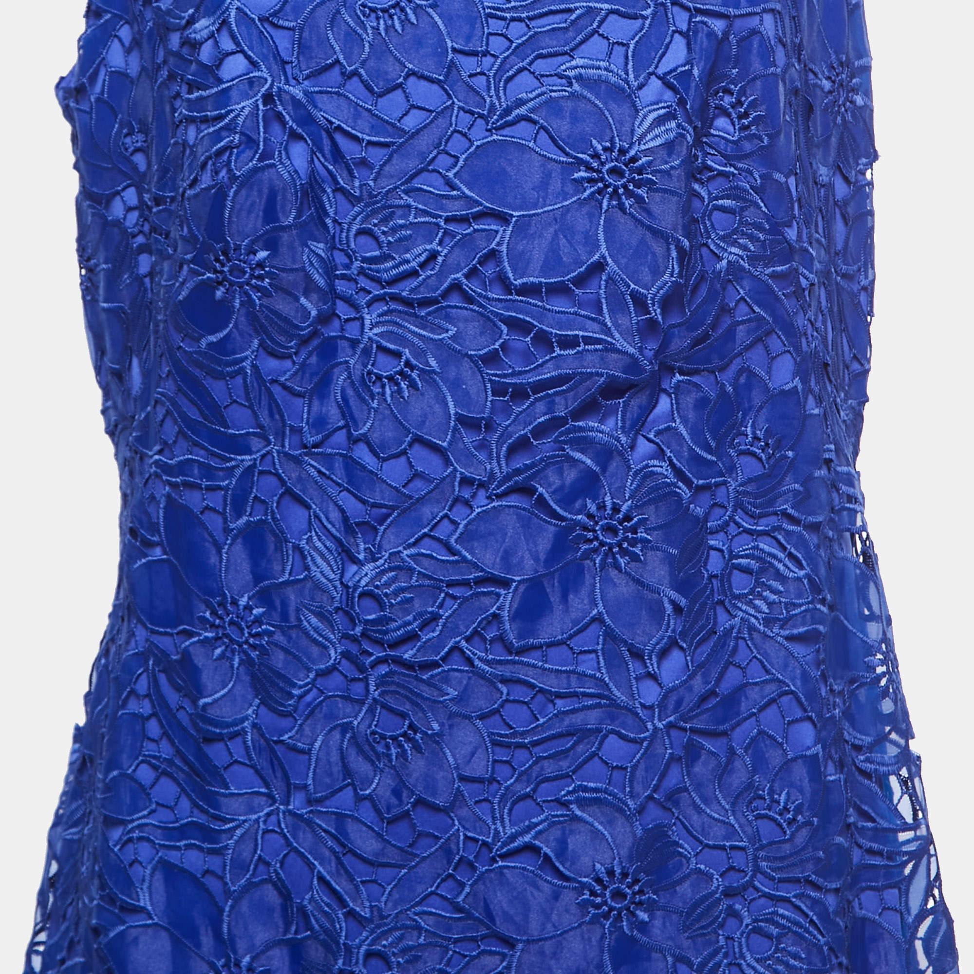 Tadashi Shoji Royal Blue Lace Cap Sleeve Milien Evening Gown L In New Condition In Dubai, Al Qouz 2