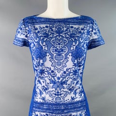 TADASHI SHOJI Size 6 Blue White Rayon Blend Lace Short Sleeve Cocktail Dress