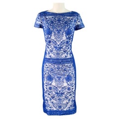 TADASHI SHOJI Size 6 Blue White Rayon Blend Lace Short Sleeve Cocktail Dress