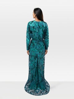Tadashi Shoji Turquoise Floral Sequinned Gown Size L