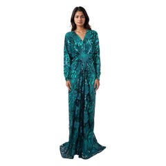 Tadashi Shoji Turquoise Floral Sequinned Gown Size L