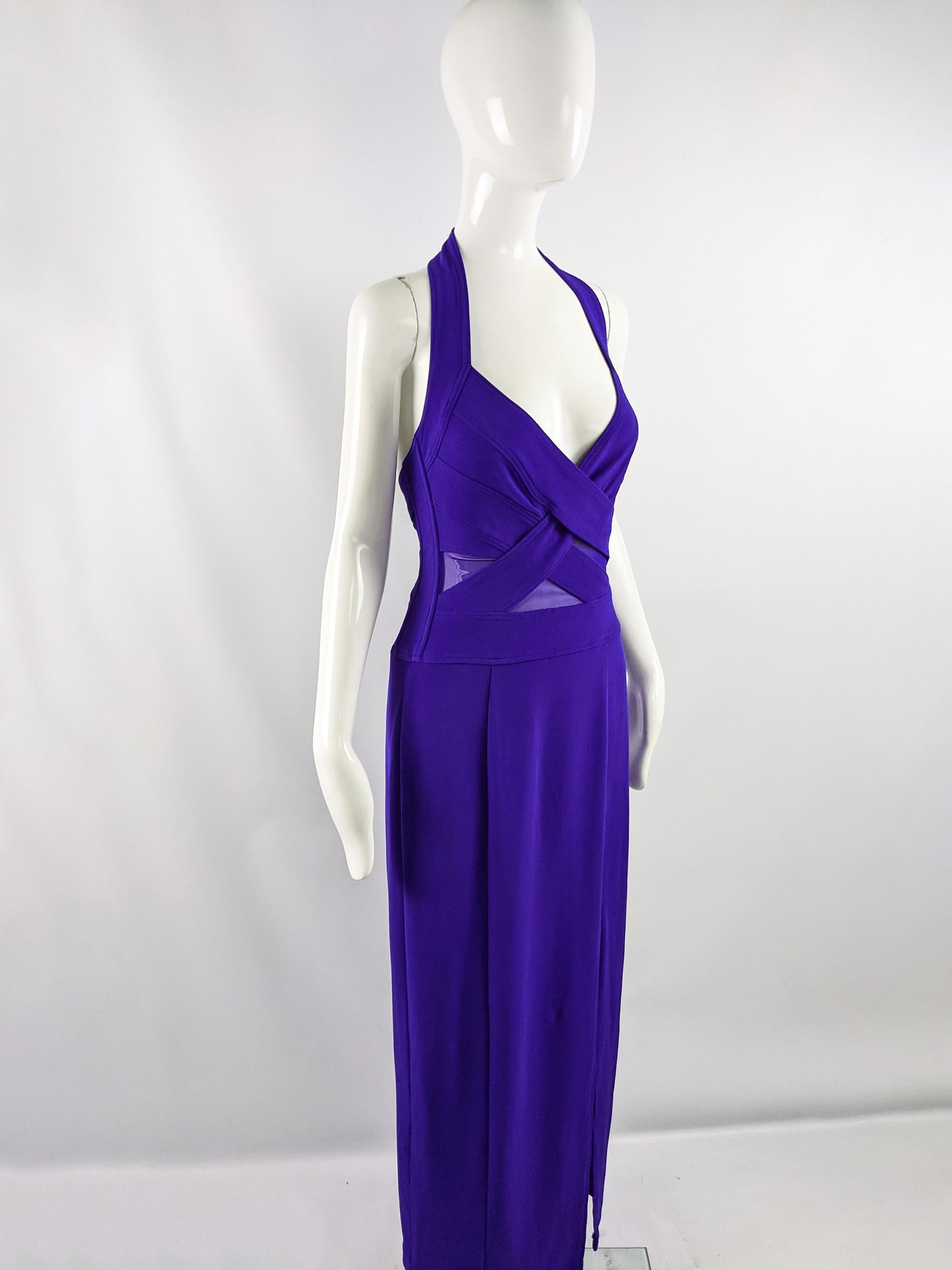 Tadashi Shoji Vintage Purple Stretch Sheer Cut Out Mesh Evening Dress, 1990s For Sale 1