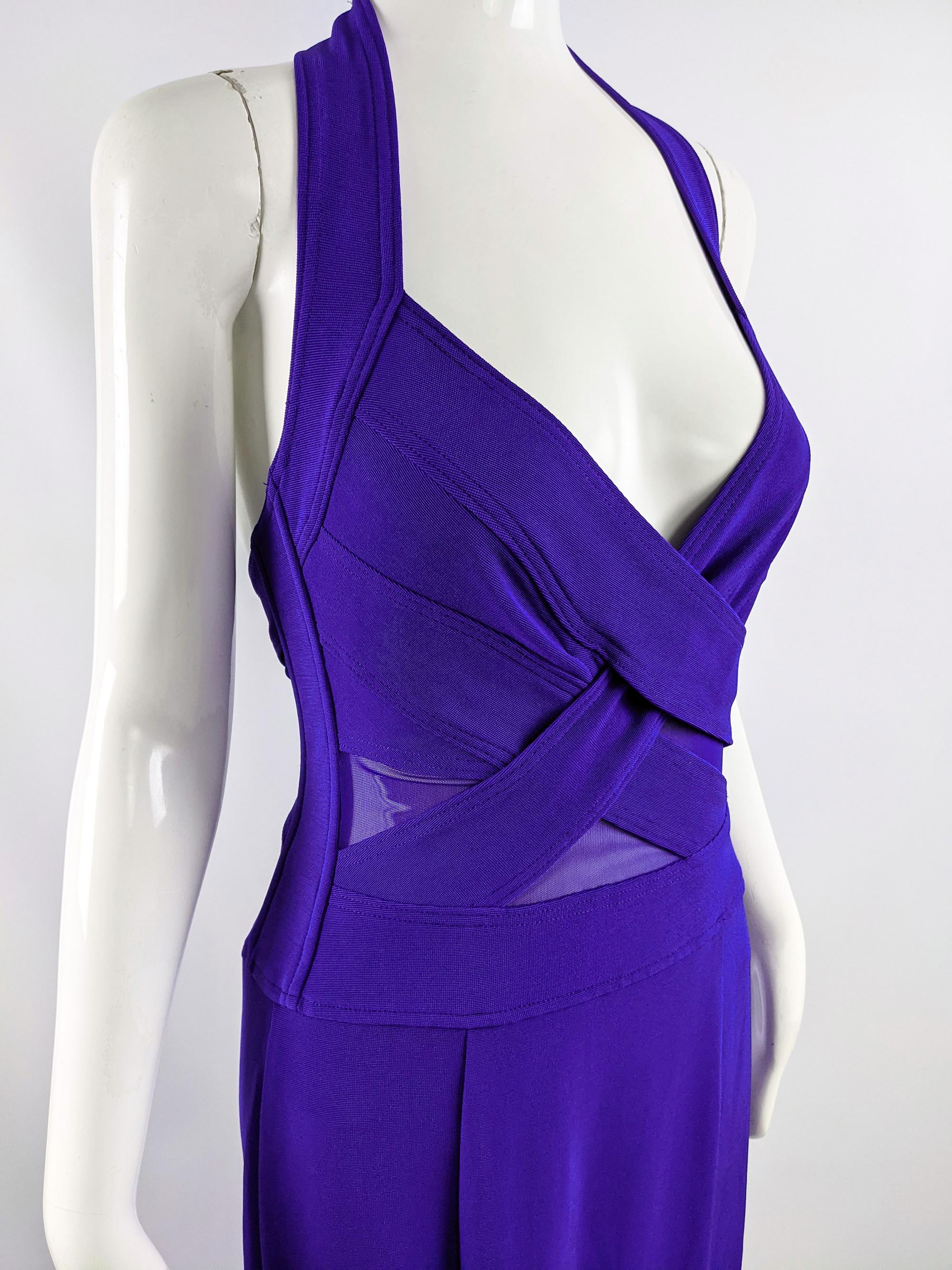Tadashi Shoji Vintage Purple Stretch Sheer Cut Out Mesh Evening Dress, 1990s For Sale 2