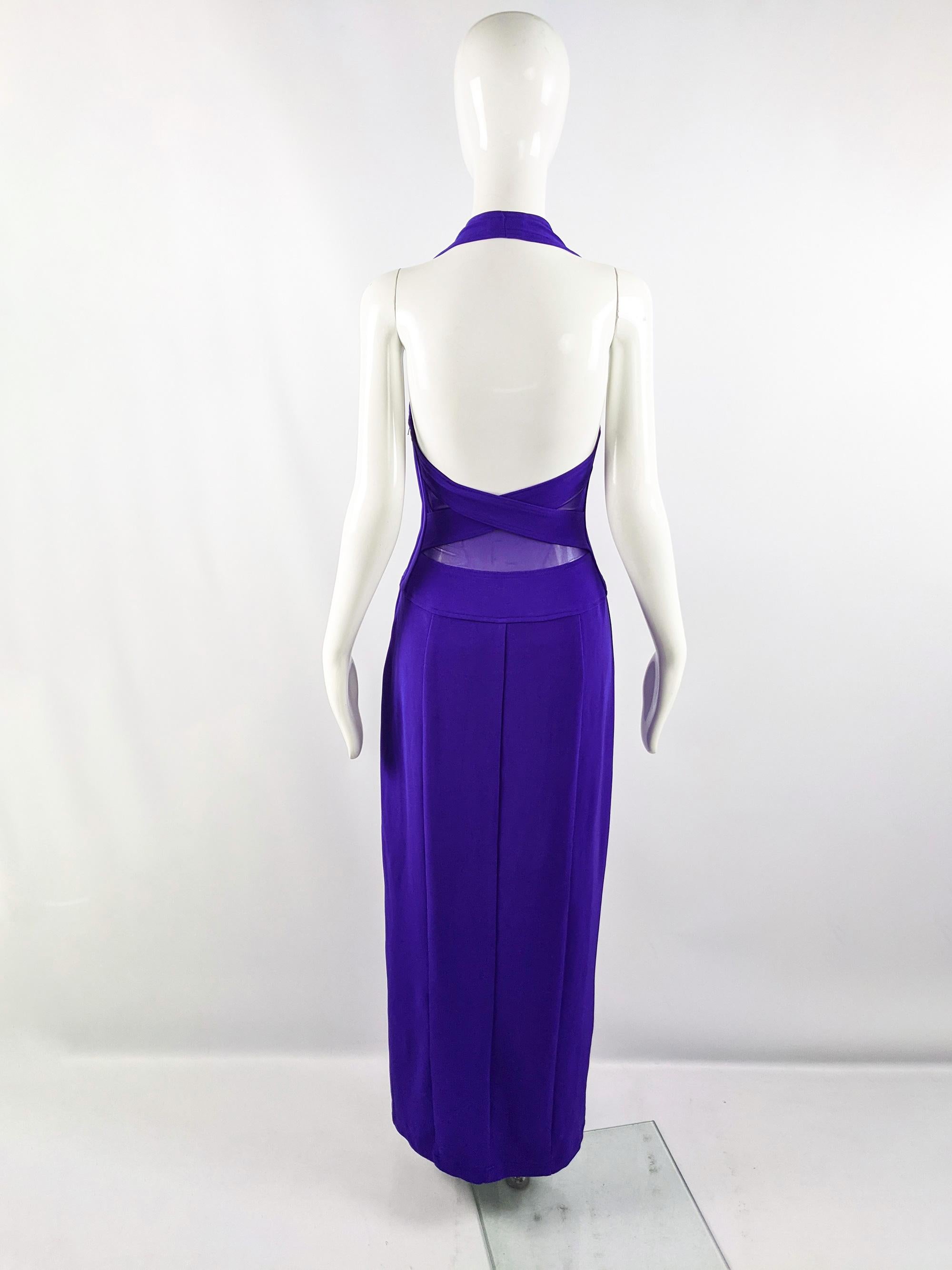 Tadashi Shoji Vintage Purple Stretch Sheer Cut Out Mesh Evening Dress, 1990s For Sale 3
