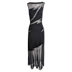 Tadashi Shoji Vintage Sexy Beaded Black Jersey & Mesh Cut Out Evening Gown Dress