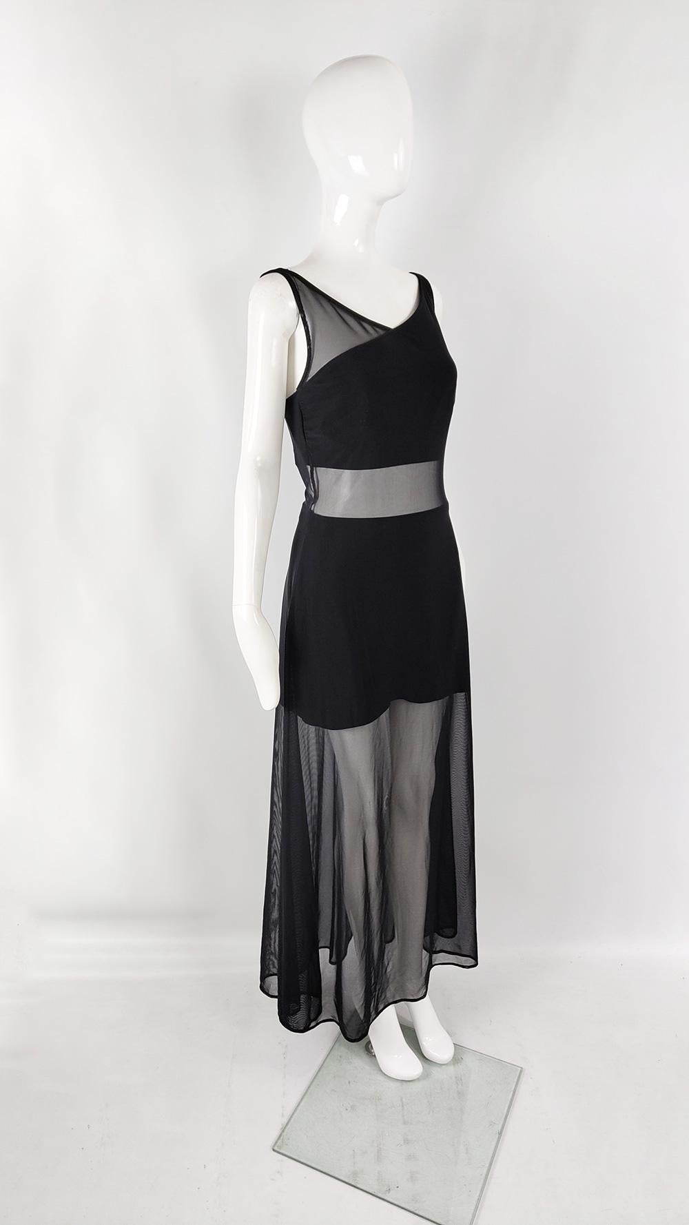 Tadashi Shoji Vintage Sexy Sheer Mesh Cut Out Evening Gown Dress, 1980s For Sale 2