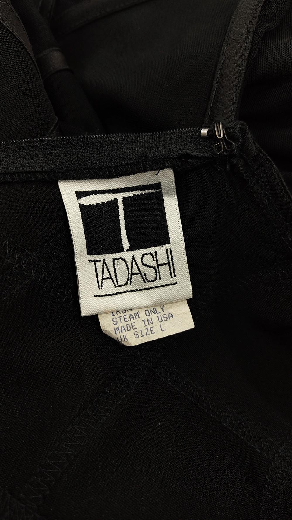 Tadashi Vintage Semi Sheer Black Mesh & Jersey Maxi Length Evening Gown Dress 1