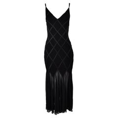 Tadashi Vintage Semi Sheer Black Mesh & Jersey Maxi Length Evening Gown Dress