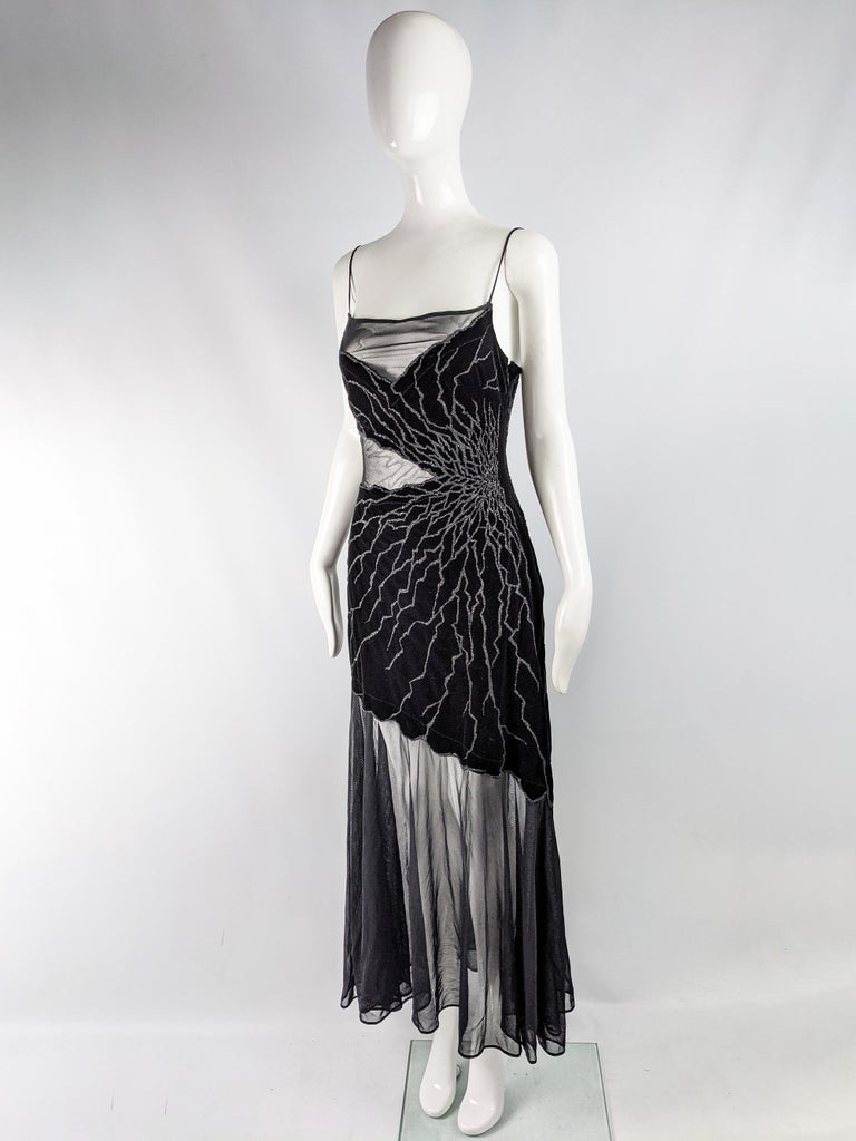 Tadashi Vintage Sexy Black Sheer Beaded Evening Dress at 1stDibs | vintage  tadashi dress, tadashi vintage dress, sheer beaded dress