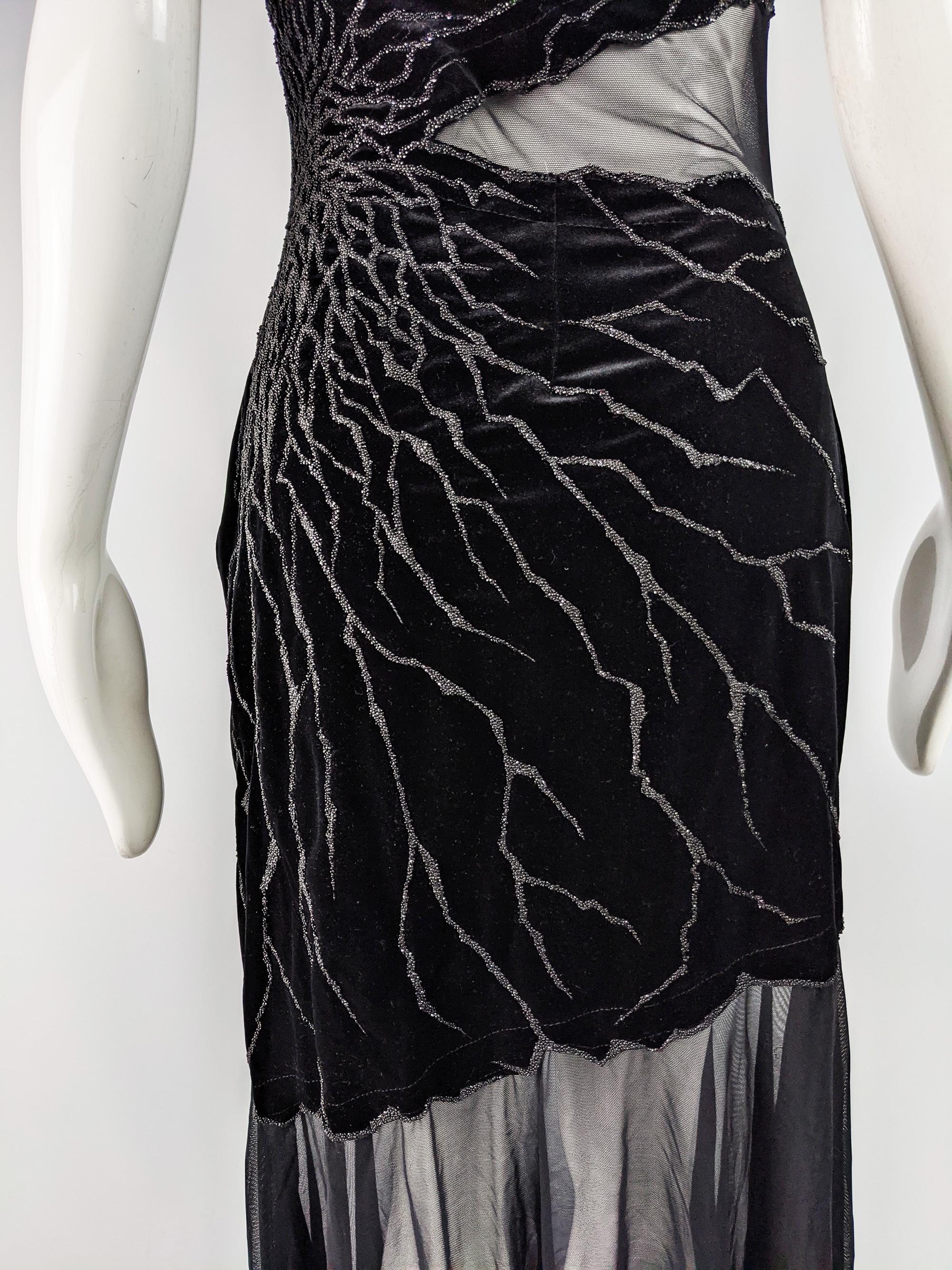 Women's Tadashi Vintage Sexy Black Sheer Beaded Evening Dress