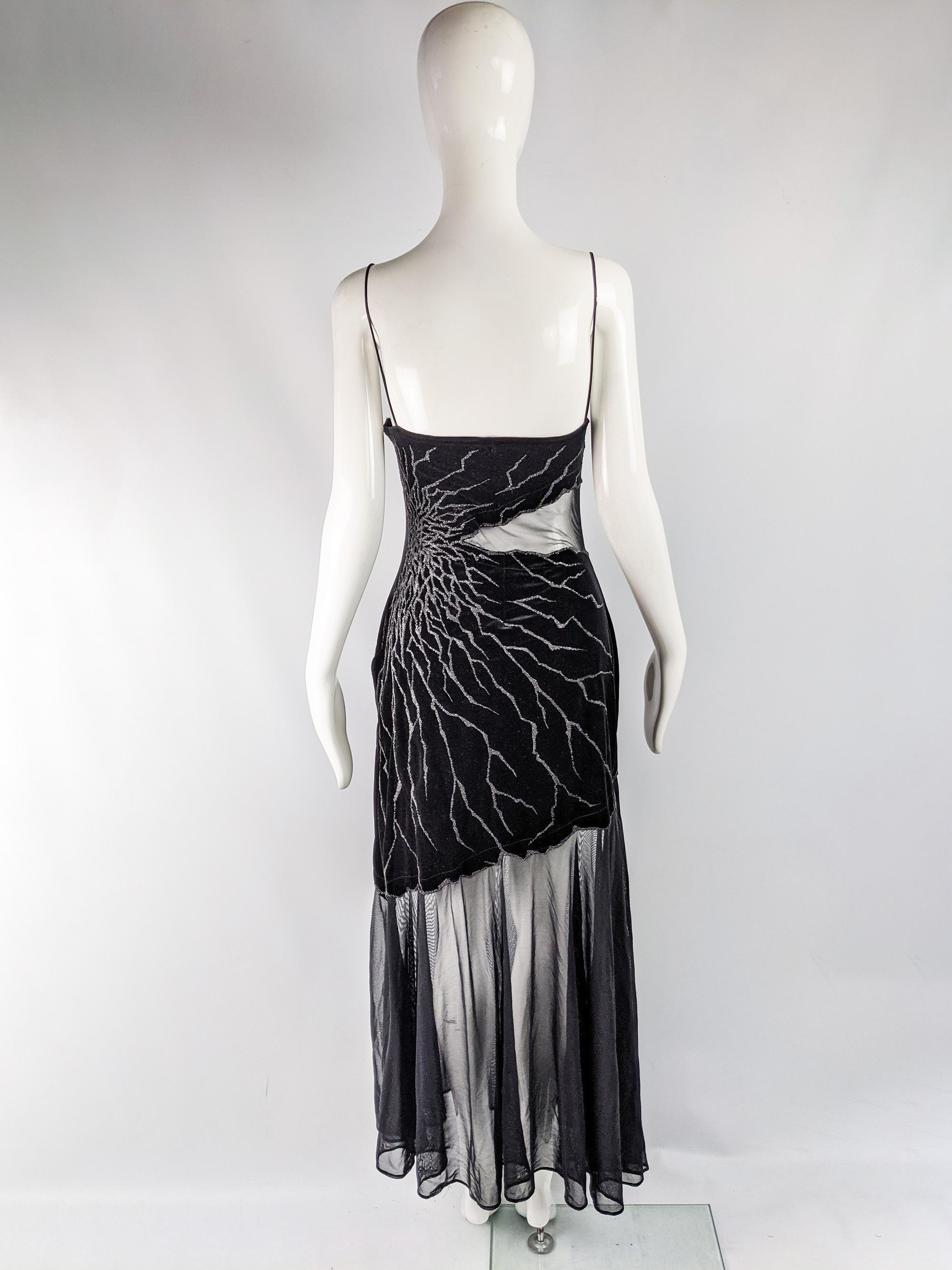 Tadashi Vintage Sexy Black Sheer Beaded Evening Dress 1