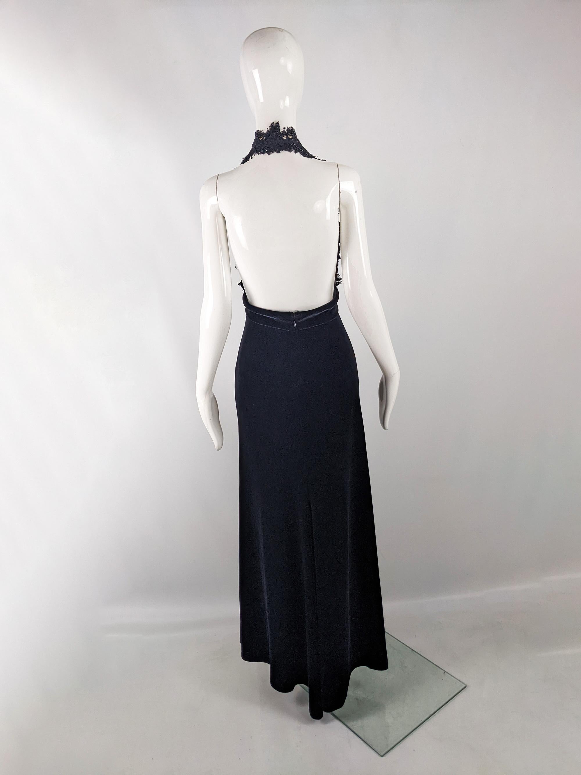 Tadashi Vintage Sexy Plunging Plunge Neck Lace & Velvet Evening Gown Dress 2