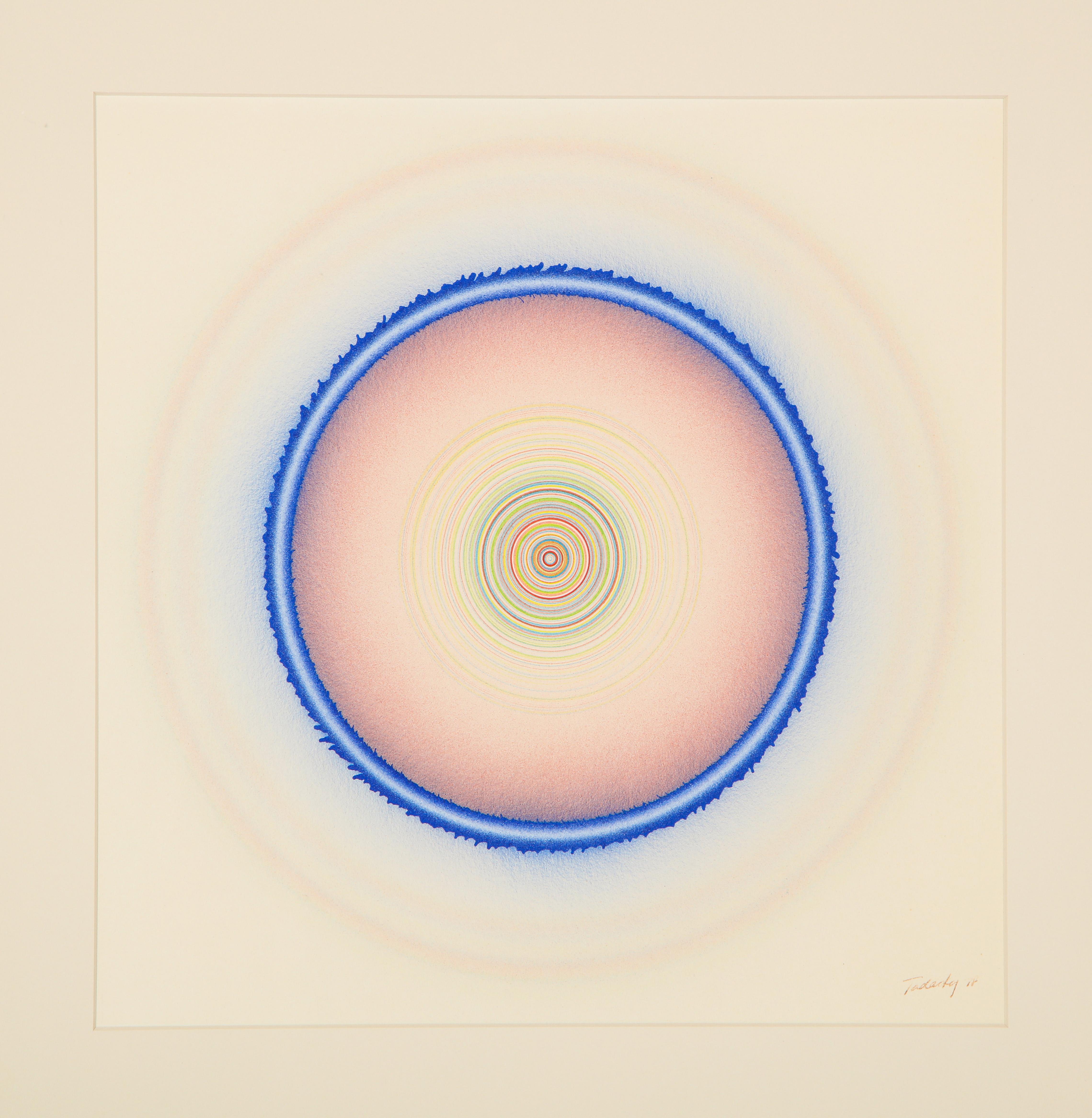 Tadasky, Pintura acrílica sobre papel, Op Art, Geométrico, Azul, Rosa, Firmado Moderno de mediados de siglo en venta