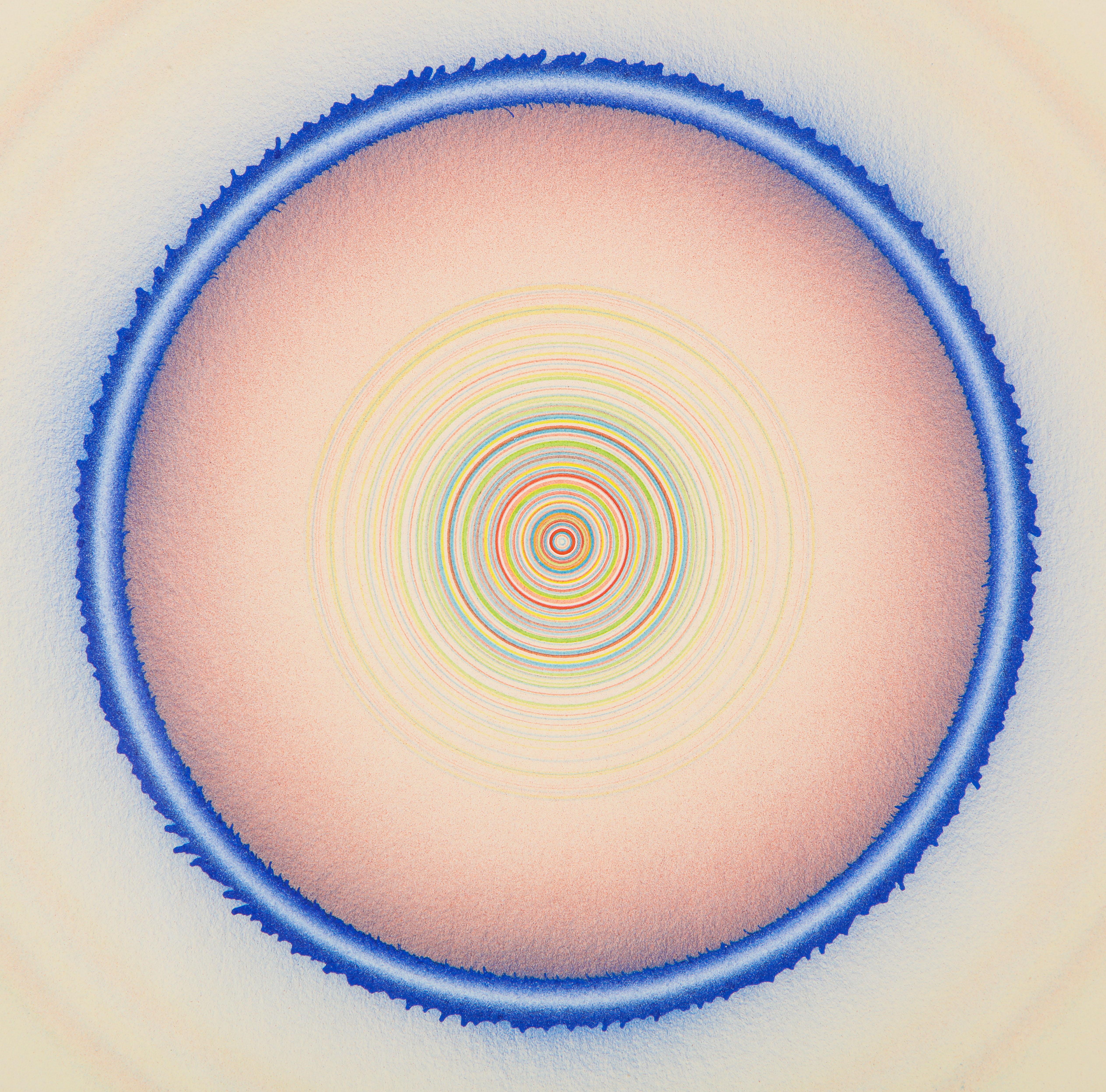 Tadasky, Pintura acrílica sobre papel, Op Art, Geométrico, Azul, Rosa, Firmado Estadounidense en venta