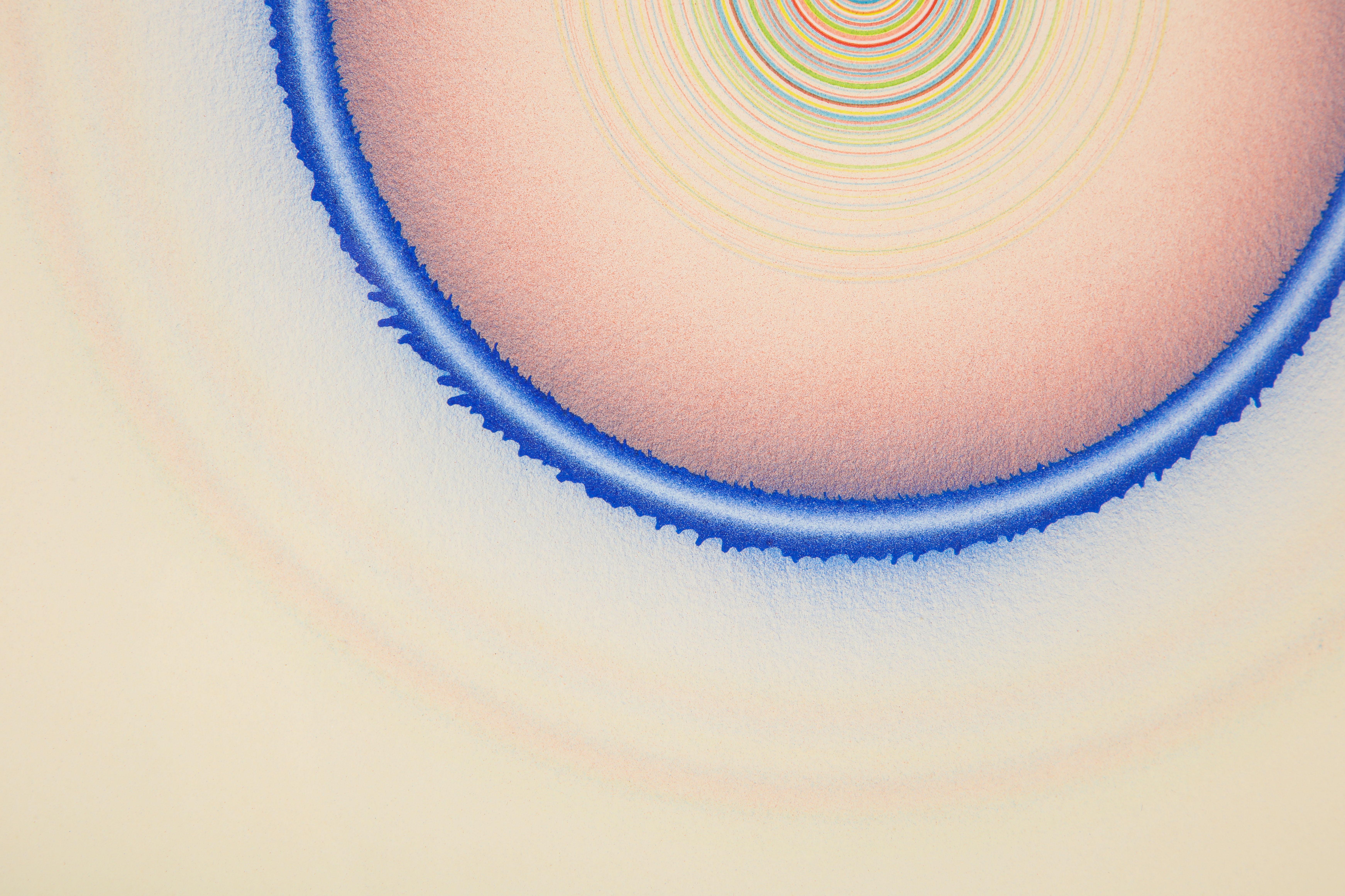 Tadasky, Pintura acrílica sobre papel, Op Art, Geométrico, Azul, Rosa, Firmado finales del siglo XX en venta