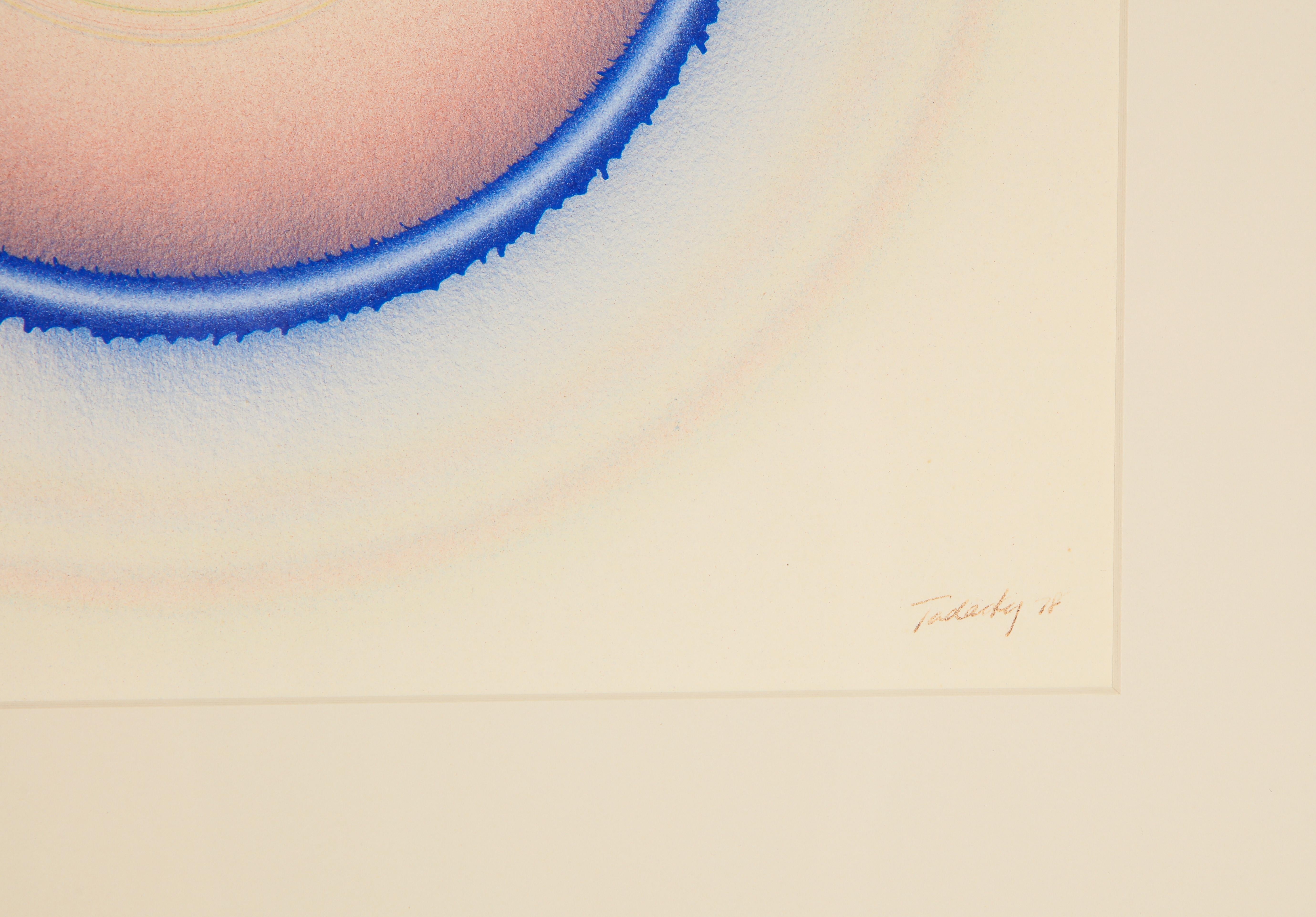 Tadasky, Pintura acrílica sobre papel, Op Art, Geométrico, Azul, Rosa, Firmado en venta 1